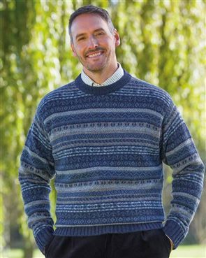 Mens Shetland Fairisle Crew Neck Jumper